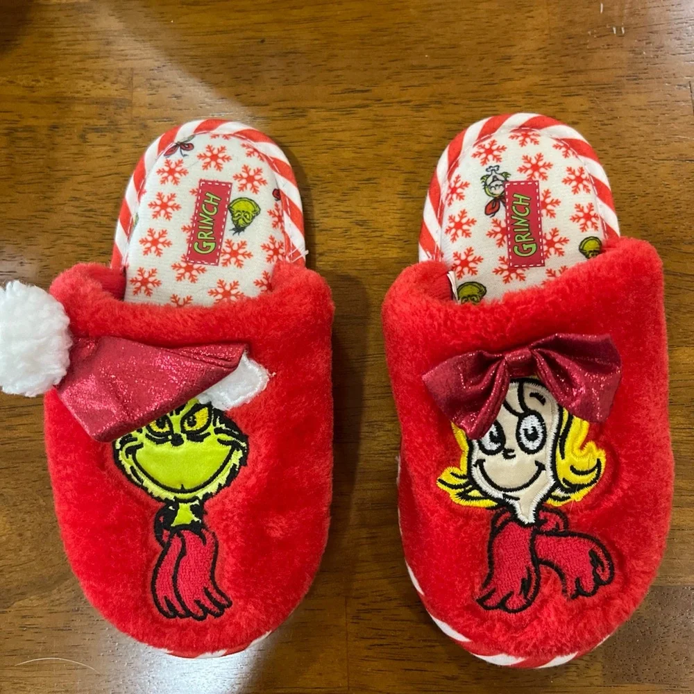 DR SEUSS GRINCH & CINDY LOU HOLIDAY SLIPPERS GIRL SZ.‎ 11/12 DISPLAY